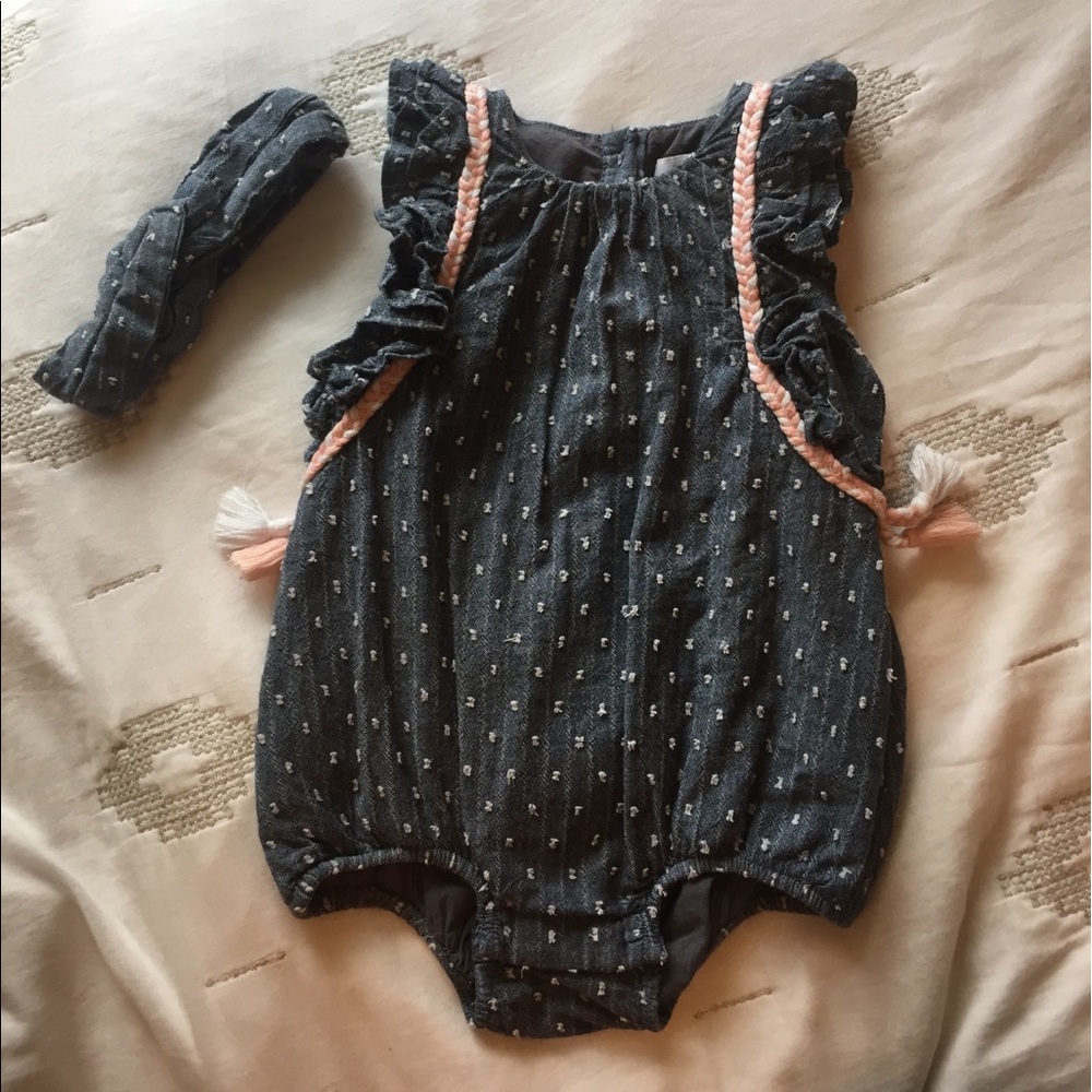 Chambray tufted 18 month bubble romper